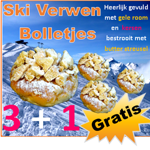 Afbeelding van SKI Verwenbollen  ( heerlijk Vruchtenbroodje  met een romig bolletje  met gele room en kersen en butter streusel )